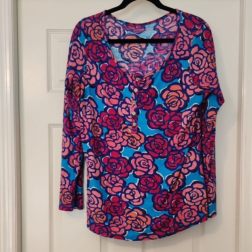 Lilly Pulitzer Cassie Rose Water Porter Henley XL